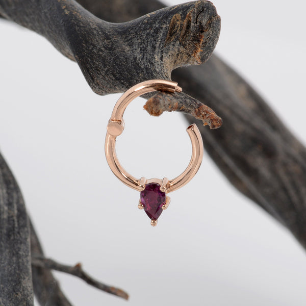 14k Gold Pear Rhodolite Piercing